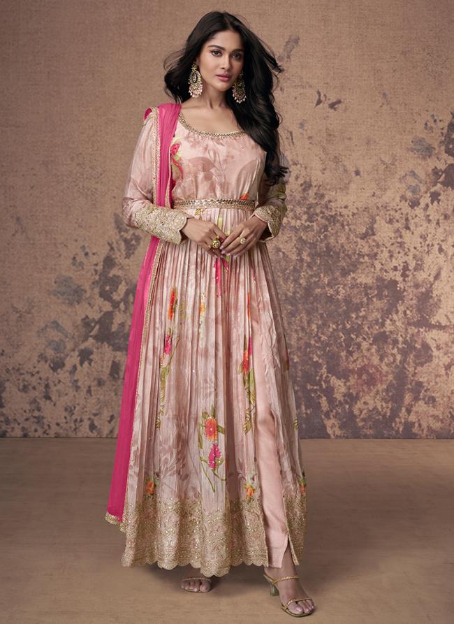 Real Georgette Multi Colour Wedding Wear Printed Readymade Anarkali Suit